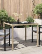 vidaXL Градинска маса 90x90x75 см закалено стъкло и полиратан бежова