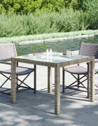 vidaXL Градинска маса 90x90x75 см закалено стъкло и полиратан сива