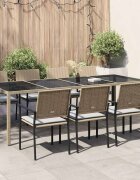 vidaXL Градинска маса бежова 250x100x75 см закалено стъкло и полиратан