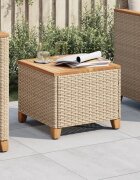vidaXL Градинска маса бежова 45x45x37 см полиратан и акациево дърво