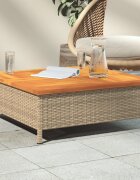 vidaXL Градинска маса бежова 70x70x25 см ратан и акациево дърво