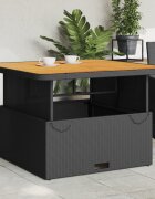 vidaXL Градинска маса черна 110x110x71см полиратан и акациево дърво