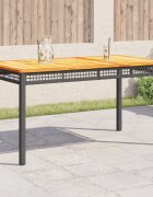 vidaXL Градинска маса черна 140x80x75 см полиратан и акациево дърво
