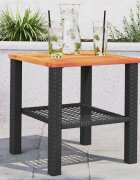 vidaXL Градинска маса черна 40x40x42 см полиратан и акациево дърво