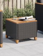 vidaXL Градинска маса черна 45x45x37 см полиратан и акациево дърво