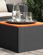 vidaXL Градинска маса черна 55x55x37 см полиратан и акациево дърво