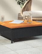 vidaXL Градинска маса черна 70x70x25 см ратан и акациево дърво