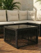 vidaXL Градинска маса Черно 55 x 55 x 37 см PE Ратаново и Стъкло