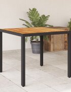 vidaXL Градинска маса с дървен плот акация черна 90x90x75 см полиратан