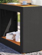vidaXL Градинска маса с дървен плот черна 100x40x75 см полиратан