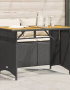 vidaXL Градинска маса с дървен плот черна 110x68x70 см полиратан