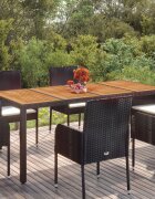 vidaXL Градинска маса с дървен плот черна 190x90x75 см полиратан