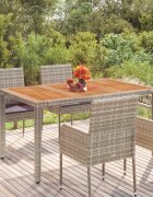 vidaXL Градинска маса с дървен плот сива 150x90x75 см полиратан