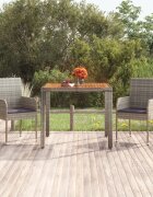 vidaXL Градинска маса с дървен плот сива 90x90x75 см полиратан