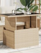 vidaXL Градинска маса със стъклен плот бежов 100x55x73 см полиратан