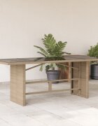 vidaXL Градинска маса със стъклен плот бежова 190x80x74 см полиратан
