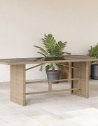 vidaXL Градинска маса със стъклен плот бежова 190x80x75 см полиратан