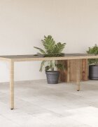 vidaXL Градинска маса със стъклен плот бежова 190x90x75 см полиратан