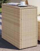 vidaXL Градинска маса със стъклен плот бежова 58x275x55 см полиратан