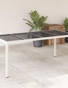 vidaXL Градинска маса със стъклен плот бяла 190x90x75 см полиратан