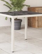 vidaXL Градинска маса със стъклен плот бяла 90x90x75 см полиратан