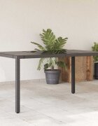 vidaXL Градинска маса със стъклен плот черен 150x90x75 см полиратан