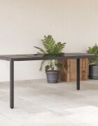 vidaXL Градинска маса със стъклен плот черен 190x90x75 см полиратан