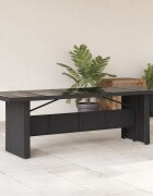 vidaXL Градинска маса със стъклен плот черен 240x90x75 см полиратан