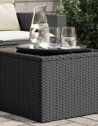 vidaXL Градинска маса със стъклен плот черна 55x55x37 см полиратан