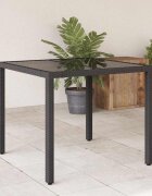 vidaXL Градинска маса със стъклен плот черна 90x90x75 см полиратан
