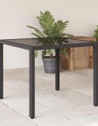 vidaXL Градинска маса със стъклен плот черна 90x90x75 см полиратан