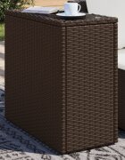 vidaXL Градинска маса със стъклен плот kафяв 58x275x55 см полиратан