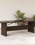 vidaXL Градинска маса със стъклен плот кафява 240x90x75 см полиратан