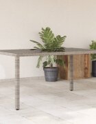 vidaXL Градинска маса със стъклен плот сива 150x90x75 см полиратан