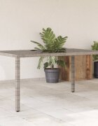 vidaXL Градинска маса със стъклен плот сива 150x90x75 см полиратан