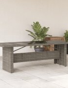 vidaXL Градинска маса със стъклен плот сива 240x90x75 см полиратан