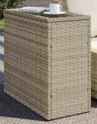 vidaXL Градинска маса със стъклен плот сива 58x275x55 см полиратан