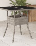 vidaXL Градинска маса със стъклен плот светлосив 80x80x75 см полиратан