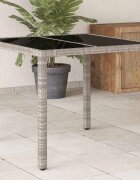 vidaXL Градинска маса със стъклен плот светлосива 90x90x75см полиратан