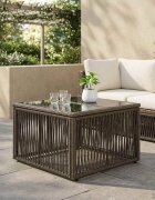 vidaXL Градинска маса Сив и черен 55 x 55 x 37 см PE Ратаново и Стъкло