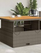 vidaXL Градинска маса сива 110x110x71 см полиратан и акациево дърво