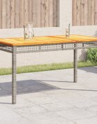 vidaXL Градинска маса сива 140x80x75 см полиратан и акациево дърво