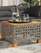 vidaXL Градинска маса сива 55x55x36 см полиратан и акациево дърво