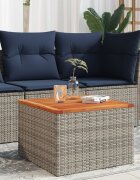 vidaXL Градинска маса сива 55x55x37 см полиратан и акациево дърво