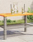 vidaXL Градинска маса сива 70x38x42 см полиратан и акациево дърво