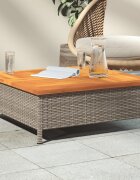 vidaXL Градинска маса сива 70x70x25 см ратан и акациево дърво