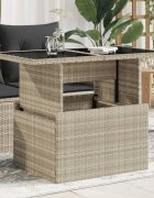vidaXL Градинска маса стъклен плот светлосива 100x55x73 см полиратан