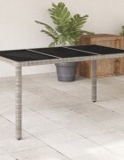 vidaXL Градинска маса стъклен плот светлосива 150x90x75 см полиратан