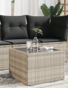 vidaXL Градинска маса стъклен плот светлосива 55x55x37 см полиратан