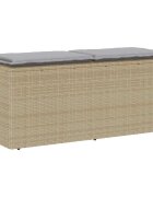 vidaXL Градинска пейка с възглавница Бежова 110x40x44 cm Поли ратан